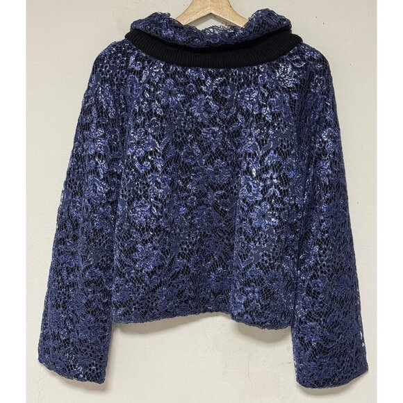 Marc Jacobs Bolero‎ Cashmere Crop Jacket Luxury Blue Metallic Floral Mesh Blazer - Picture 3 of 16
